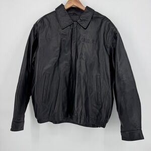 Vintage Reed Leather Sportswear Mens Large Black Genuine Full Zip Pockets